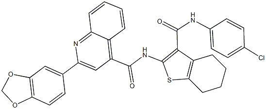 2-(1,3-benzodioxol-5-yl)-N-{3-[(4-chloroanilino)carbonyl]-4,5,6,7-tetrahydro-1-benzothien-2-yl}-4-quinolinecarboxamide 구조식 이미지