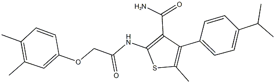 2-{[(3,4-dimethylphenoxy)acetyl]amino}-4-(4-isopropylphenyl)-5-methyl-3-thiophenecarboxamide 구조식 이미지