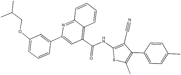N-[3-cyano-5-methyl-4-(4-methylphenyl)-2-thienyl]-2-(3-isobutoxyphenyl)-4-quinolinecarboxamide 구조식 이미지