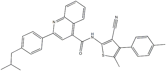 N-[3-cyano-5-methyl-4-(4-methylphenyl)-2-thienyl]-2-(4-isobutylphenyl)-4-quinolinecarboxamide Structure