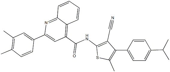 N-[3-cyano-4-(4-isopropylphenyl)-5-methyl-2-thienyl]-2-(3,4-dimethylphenyl)-4-quinolinecarboxamide Structure