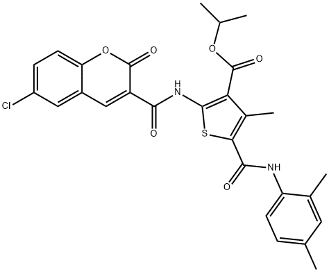 isopropyl 2-{[(6-chloro-2-oxo-2H-chromen-3-yl)carbonyl]amino}-5-[(2,4-dimethylanilino)carbonyl]-4-methyl-3-thiophenecarboxylate 구조식 이미지