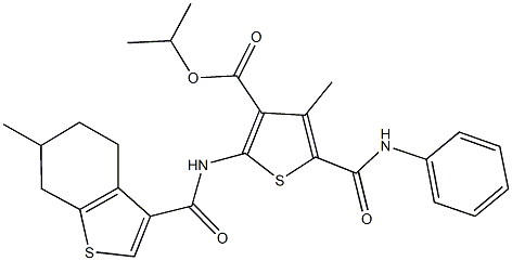 isopropyl 5-(anilinocarbonyl)-4-methyl-2-{[(6-methyl-4,5,6,7-tetrahydro-1-benzothien-3-yl)carbonyl]amino}-3-thiophenecarboxylate 구조식 이미지