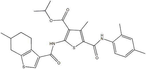 isopropyl 5-[(2,4-dimethylanilino)carbonyl]-4-methyl-2-{[(6-methyl-4,5,6,7-tetrahydro-1-benzothien-3-yl)carbonyl]amino}-3-thiophenecarboxylate 구조식 이미지