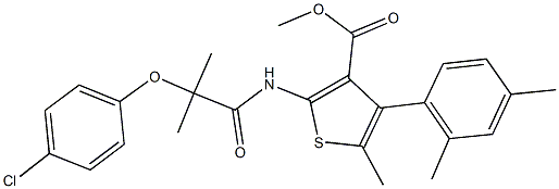 methyl 2-{[2-(4-chlorophenoxy)-2-methylpropanoyl]amino}-4-(2,4-dimethylphenyl)-5-methyl-3-thiophenecarboxylate Structure