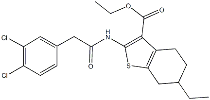 ethyl 2-{[(3,4-dichlorophenyl)acetyl]amino}-6-ethyl-4,5,6,7-tetrahydro-1-benzothiophene-3-carboxylate Structure