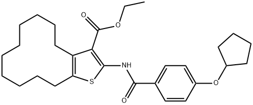 ethyl 2-{[4-(cyclopentyloxy)benzoyl]amino}-4,5,6,7,8,9,10,11,12,13-decahydrocyclododeca[b]thiophene-3-carboxylate 구조식 이미지