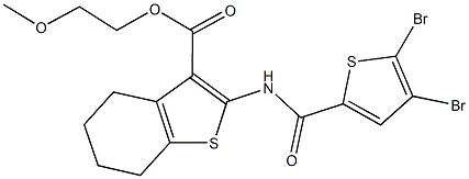 2-methoxyethyl 2-{[(4,5-dibromo-2-thienyl)carbonyl]amino}-4,5,6,7-tetrahydro-1-benzothiophene-3-carboxylate 구조식 이미지