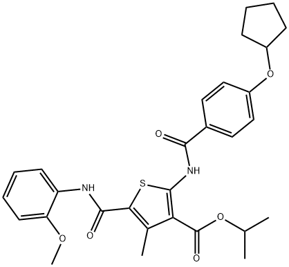 isopropyl 2-{[4-(cyclopentyloxy)benzoyl]amino}-5-[(2-methoxyanilino)carbonyl]-4-methyl-3-thiophenecarboxylate Structure