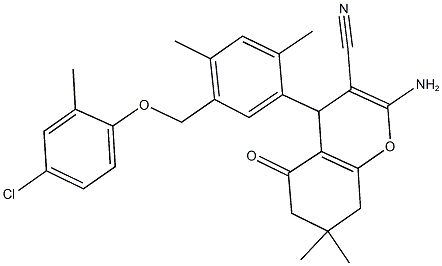 2-amino-4-{5-[(4-chloro-2-methylphenoxy)methyl]-2,4-dimethylphenyl}-7,7-dimethyl-5-oxo-5,6,7,8-tetrahydro-4H-chromene-3-carbonitrile Structure