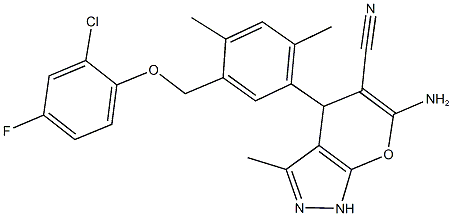 6-amino-4-{5-[(2-chloro-4-fluorophenoxy)methyl]-2,4-dimethylphenyl}-3-methyl-1,4-dihydropyrano[2,3-c]pyrazole-5-carbonitrile 구조식 이미지