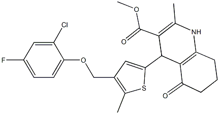 methyl 4-{4-[(2-chloro-4-fluorophenoxy)methyl]-5-methyl-2-thienyl}-2-methyl-5-oxo-1,4,5,6,7,8-hexahydro-3-quinolinecarboxylate 구조식 이미지