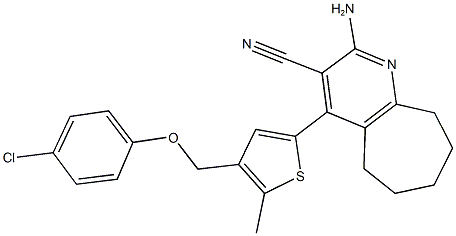 2-amino-4-{4-[(4-chlorophenoxy)methyl]-5-methyl-2-thienyl}-6,7,8,9-tetrahydro-5H-cyclohepta[b]pyridine-3-carbonitrile 구조식 이미지