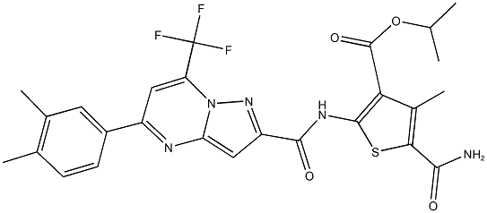 isopropyl 5-(aminocarbonyl)-2-({[5-(3,4-dimethylphenyl)-7-(trifluoromethyl)pyrazolo[1,5-a]pyrimidin-2-yl]carbonyl}amino)-4-methyl-3-thiophenecarboxylate 구조식 이미지