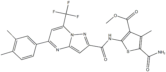 methyl 5-(aminocarbonyl)-2-({[5-(3,4-dimethylphenyl)-7-(trifluoromethyl)pyrazolo[1,5-a]pyrimidin-2-yl]carbonyl}amino)-4-methyl-3-thiophenecarboxylate Structure