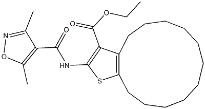 ethyl 2-{[(3,5-dimethyl-4-isoxazolyl)carbonyl]amino}-5,6,7,8,9,10,11,12,13,14-decahydro-4H-cyclotrideca[b]thiophene-3-carboxylate Structure