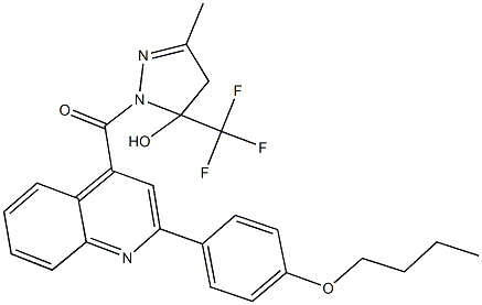 1-{[2-(4-butoxyphenyl)-4-quinolinyl]carbonyl}-3-methyl-5-(trifluoromethyl)-4,5-dihydro-1H-pyrazol-5-ol Structure