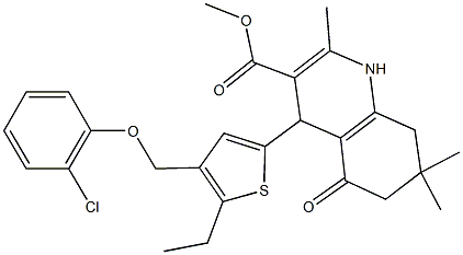 methyl 4-{4-[(2-chlorophenoxy)methyl]-5-ethyl-2-thienyl}-2,7,7-trimethyl-5-oxo-1,4,5,6,7,8-hexahydro-3-quinolinecarboxylate 구조식 이미지