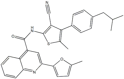 N-[3-cyano-4-(4-isobutylphenyl)-5-methyl-2-thienyl]-2-(5-methyl-2-furyl)-4-quinolinecarboxamide 구조식 이미지