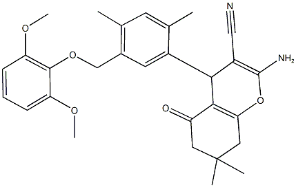 2-amino-4-{5-[(2,6-dimethoxyphenoxy)methyl]-2,4-dimethylphenyl}-7,7-dimethyl-5-oxo-5,6,7,8-tetrahydro-4H-chromene-3-carbonitrile 구조식 이미지