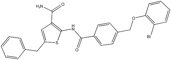 5-benzyl-2-({4-[(2-bromophenoxy)methyl]benzoyl}amino)-3-thiophenecarboxamide Structure