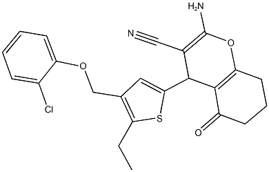 2-amino-4-{4-[(2-chlorophenoxy)methyl]-5-ethyl-2-thienyl}-5-oxo-5,6,7,8-tetrahydro-4H-chromene-3-carbonitrile 구조식 이미지