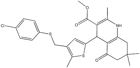 methyl 4-(4-{[(4-chlorophenyl)sulfanyl]methyl}-5-methyl-2-thienyl)-2,7,7-trimethyl-5-oxo-1,4,5,6,7,8-hexahydro-3-quinolinecarboxylate Structure