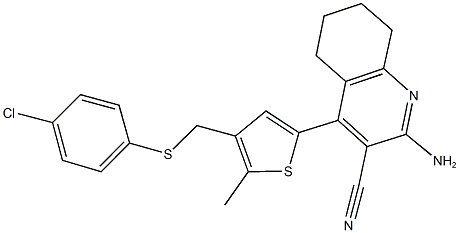 2-amino-4-(4-{[(4-chlorophenyl)sulfanyl]methyl}-5-methyl-2-thienyl)-5,6,7,8-tetrahydro-3-quinolinecarbonitrile 구조식 이미지