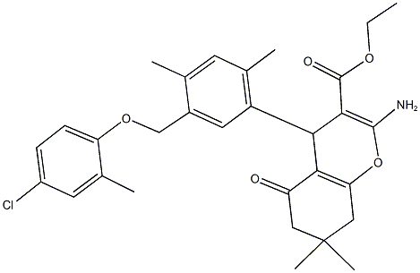 ethyl 2-amino-4-{5-[(4-chloro-2-methylphenoxy)methyl]-2,4-dimethylphenyl}-7,7-dimethyl-5-oxo-5,6,7,8-tetrahydro-4H-chromene-3-carboxylate 구조식 이미지