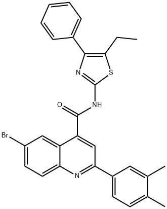 6-bromo-2-(3,4-dimethylphenyl)-N-(5-ethyl-4-phenyl-1,3-thiazol-2-yl)-4-quinolinecarboxamide 구조식 이미지