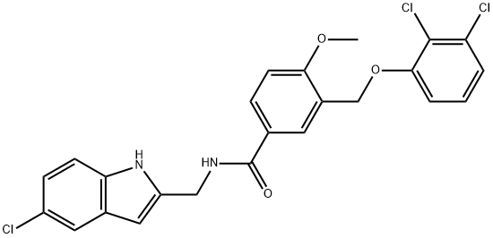 N-[(5-chloro-1H-indol-2-yl)methyl]-3-[(2,3-dichlorophenoxy)methyl]-4-methoxybenzamide 구조식 이미지