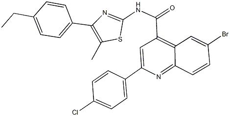 6-bromo-2-(4-chlorophenyl)-N-[4-(4-ethylphenyl)-5-methyl-1,3-thiazol-2-yl]-4-quinolinecarboxamide Structure