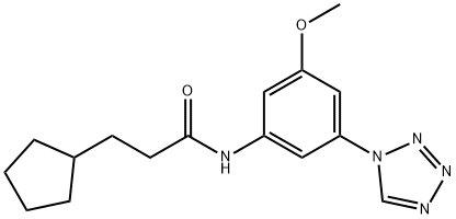 3-cyclopentyl-N-[3-methoxy-5-(1H-tetraazol-1-yl)phenyl]propanamide 구조식 이미지