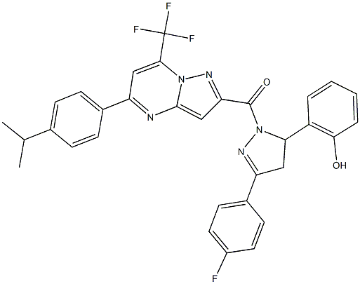 2-(3-(4-fluorophenyl)-1-{[5-(4-isopropylphenyl)-7-(trifluoromethyl)pyrazolo[1,5-a]pyrimidin-2-yl]carbonyl}-4,5-dihydro-1H-pyrazol-5-yl)phenol Structure