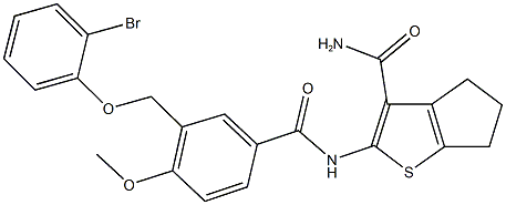 2-({3-[(2-bromophenoxy)methyl]-4-methoxybenzoyl}amino)-5,6-dihydro-4H-cyclopenta[b]thiophene-3-carboxamide 구조식 이미지