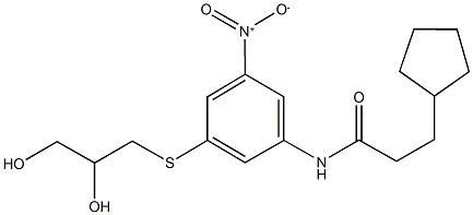 3-cyclopentyl-N-{3-[(2,3-dihydroxypropyl)sulfanyl]-5-nitrophenyl}propanamide 구조식 이미지