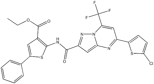 ethyl 2-({[5-(5-chloro-2-thienyl)-7-(trifluoromethyl)pyrazolo[1,5-a]pyrimidin-2-yl]carbonyl}amino)-5-phenyl-3-thiophenecarboxylate Structure