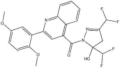 3,5-bis(difluoromethyl)-1-{[2-(2,5-dimethoxyphenyl)-4-quinolinyl]carbonyl}-4,5-dihydro-1H-pyrazol-5-ol 구조식 이미지