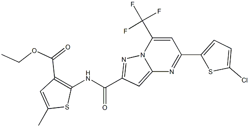 ethyl 2-({[5-(5-chloro-2-thienyl)-7-(trifluoromethyl)pyrazolo[1,5-a]pyrimidin-2-yl]carbonyl}amino)-5-methyl-3-thiophenecarboxylate 구조식 이미지