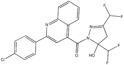 1-{[2-(4-chlorophenyl)-4-quinolinyl]carbonyl}-3,5-bis(difluoromethyl)-4,5-dihydro-1H-pyrazol-5-ol 구조식 이미지