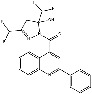 3,5-bis(difluoromethyl)-1-[(2-phenyl-4-quinolinyl)carbonyl]-4,5-dihydro-1H-pyrazol-5-ol 구조식 이미지