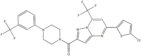 5-(5-chloro-2-thienyl)-7-(trifluoromethyl)-2-({4-[3-(trifluoromethyl)phenyl]-1-piperazinyl}carbonyl)pyrazolo[1,5-a]pyrimidine Structure