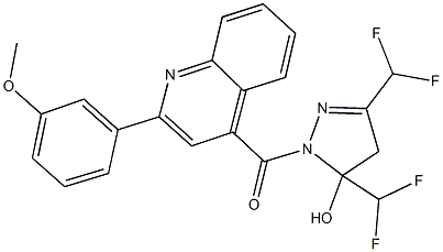 3,5-bis(difluoromethyl)-1-{[2-(3-methoxyphenyl)-4-quinolinyl]carbonyl}-4,5-dihydro-1H-pyrazol-5-ol 구조식 이미지