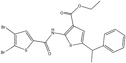 ethyl 2-{[(4,5-dibromo-2-thienyl)carbonyl]amino}-5-(1-phenylethyl)-3-thiophenecarboxylate 구조식 이미지