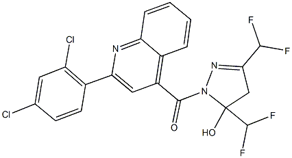 1-{[2-(2,4-dichlorophenyl)-4-quinolinyl]carbonyl}-3,5-bis(difluoromethyl)-4,5-dihydro-1H-pyrazol-5-ol 구조식 이미지