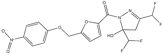 3,5-bis(difluoromethyl)-1-[5-({4-nitrophenoxy}methyl)-2-furoyl]-4,5-dihydro-1H-pyrazol-5-ol Structure
