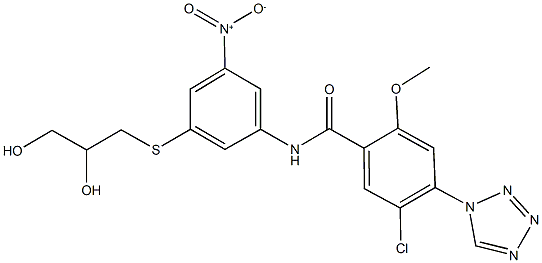 5-chloro-N-{3-[(2,3-dihydroxypropyl)sulfanyl]-5-nitrophenyl}-2-methoxy-4-(1H-tetraazol-1-yl)benzamide Structure