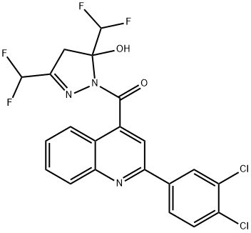 1-{[2-(3,4-dichlorophenyl)-4-quinolinyl]carbonyl}-3,5-bis(difluoromethyl)-4,5-dihydro-1H-pyrazol-5-ol 구조식 이미지