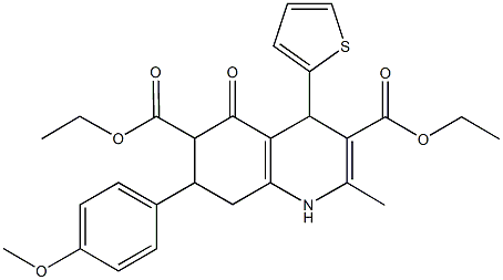 diethyl 7-(4-methoxyphenyl)-2-methyl-5-oxo-4-(2-thienyl)-1,4,5,6,7,8-hexahydro-3,6-quinolinedicarboxylate 구조식 이미지