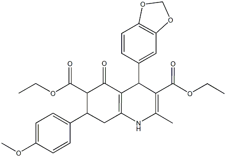 diethyl 4-(1,3-benzodioxol-5-yl)-7-(4-methoxyphenyl)-2-methyl-5-oxo-1,4,5,6,7,8-hexahydro-3,6-quinolinedicarboxylate Structure